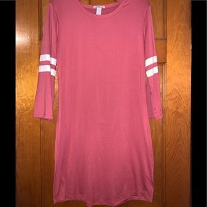 pink dress with white stripes